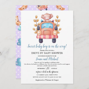 Cute Monkey Boy Baby Shower Drive Through Invitation