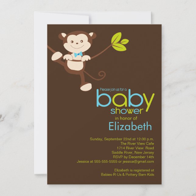 Cute Monkey Boy Baby Shower Invitation (Front)