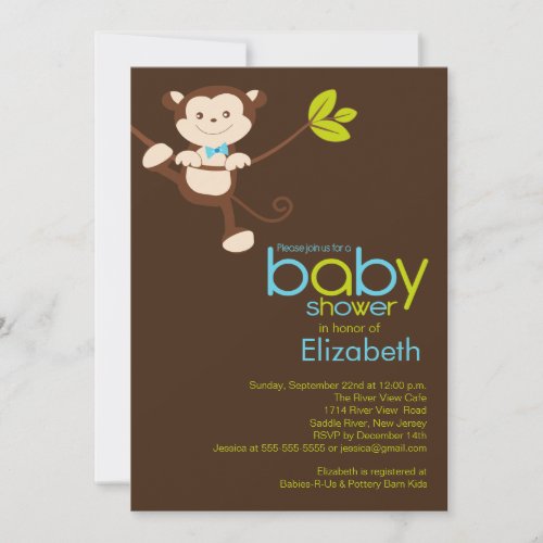 Cute Monkey Boy Baby Shower Invitation