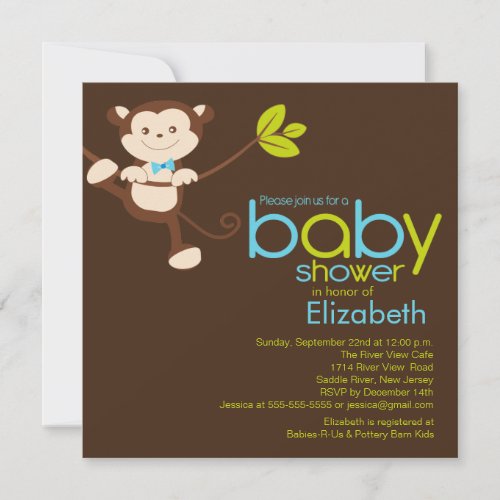 Cute Monkey Boy Baby Shower Invitation