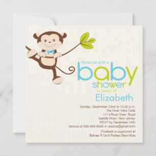 Cute Monkey Boy Baby Shower Invitation