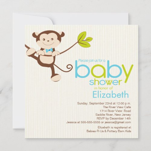 Cute Monkey Boy Baby Shower Invitation