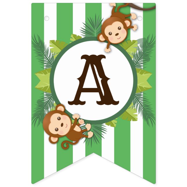 Cute Monkey Boy Jungle Safari Name Banner (Third Flag)