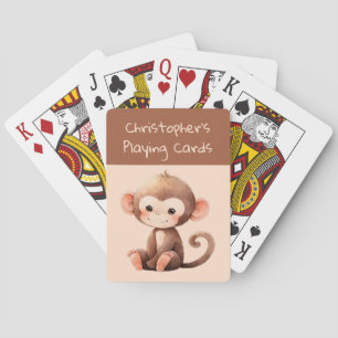 Cute monkey brown peach kids poker cards