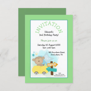 Cute Monkey Car Boy Birthday Party Green Invitation