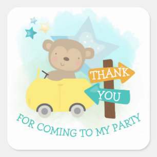 Cute Monkey Car Thank You Toddler Birthday Square Sticker