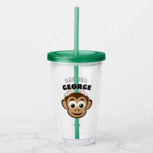 Cute monkey cartoon custom kid's name acrylic tumbler