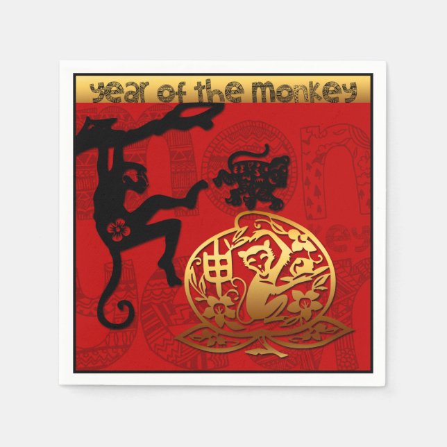 Cute Monkey Chinese Year Zodiac Birthday Paper N Paper Napkins (Front)