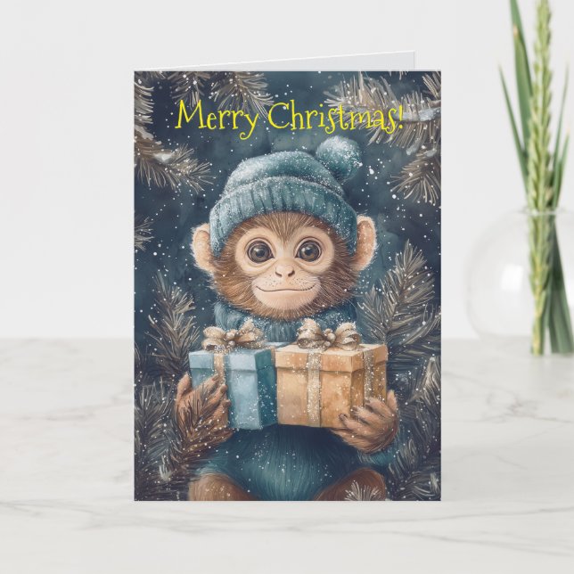 Cute Monkey Christmas Card (Front)