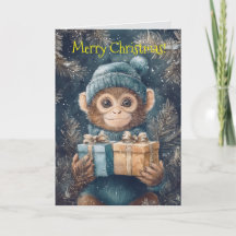 Cute Monkey Christmas Card