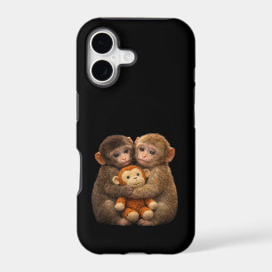 Cute Monkey Couple Hugging Monkey Punch Plush Art iPhone 17 Case