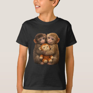 Cute Monkey Couple Hugging Monkey Punch Plush Art T-Shirt