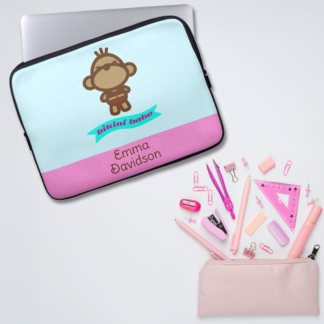 Cute Monkey Custom Name Laptop Sleeve (Creator Uploaded)