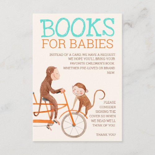 Cute Monkey Double Trouble Twins Baby Shower Books Enclosure Card