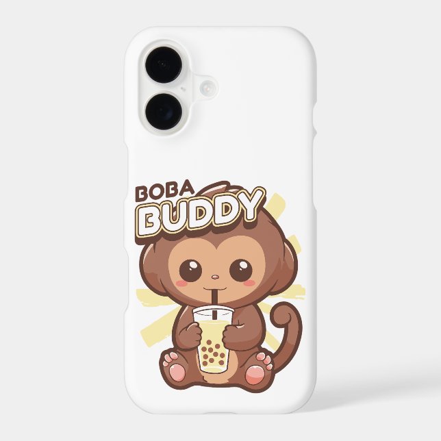 CUTE MONKEY DRINKING BOBA TEA  iPhone CASE (Back)