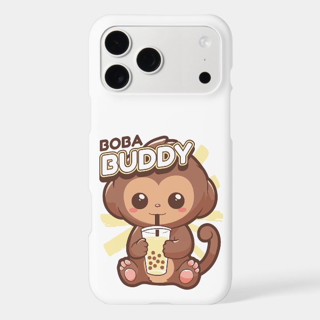 CUTE MONKEY DRINKING BOBA TEA  iPhone CASE (Back)