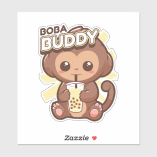CUTE MONKEY DRINKING BOBA TEA STICKER