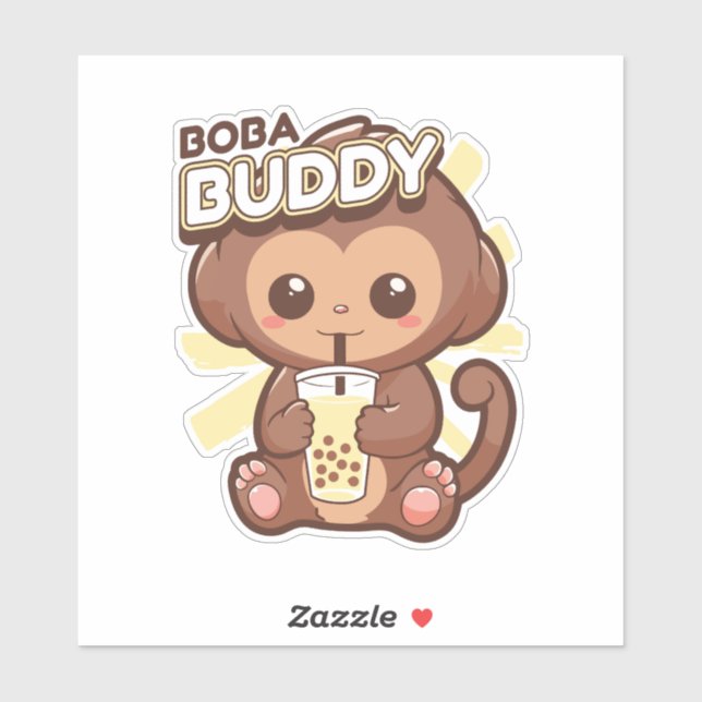 CUTE MONKEY DRINKING BOBA TEA  STICKER (Sheet)