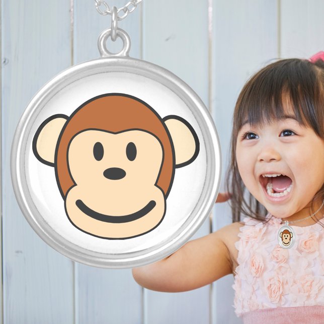 Cute Monkey Face Cartoon Fun Animal Silver Plated Necklace (Cute Monkey Face Cartoon Fun Animal Silver Plated Necklace)