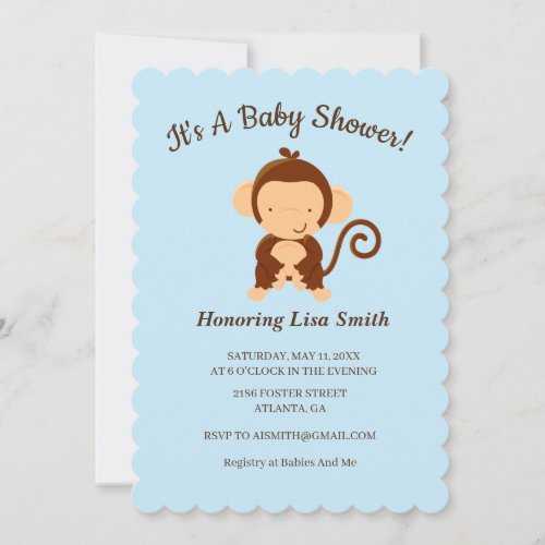 Cute Monkey Floral Baby Shower Invitation