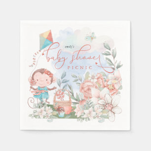 Cute Monkey Florals Nature Baby Shower Picnic Napkins