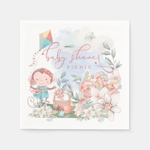 Cute Monkey Florals Nature Baby Shower Picnic Napkins