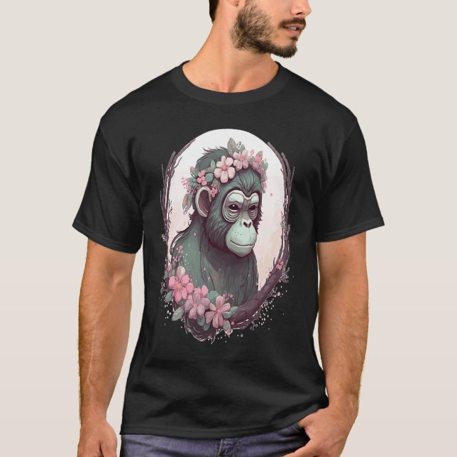 Cute Monkey Flower Crown Monkeys T-Shirt (Front)