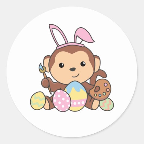 Cute Monkey For Easter With Easter Eggs As Easter  Classic Round Sticker
