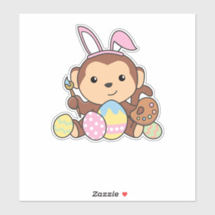 Cute Monkey For Easter With Easter Eggs As Easter Sticker