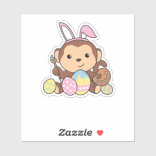 Cute Monkey For Easter With Easter Eggs As Easter Sticker