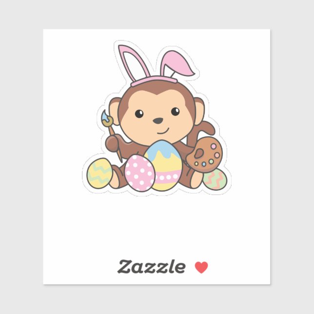 Cute Monkey For Easter With Easter Eggs As Easter Sticker (Sheet)