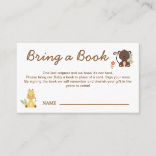 Cute Monkey Giraffe Bring a Book to a Baby Shower Enclosure Card
