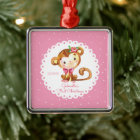 Cute Monkey Girl Baby's First Christmas Ornament