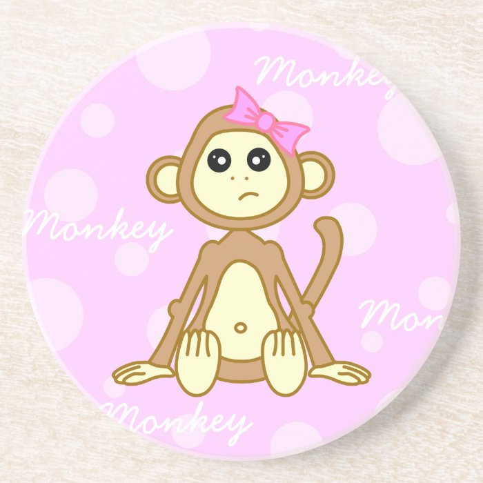 Cute Monkey Girl Cartoon Beverage Coaster