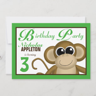 Cute Monkey Green Birthday Party Invitations