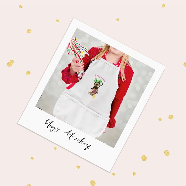 Cute Monkey Green Bow Nursery Kids' Apron (Creator Uploaded)