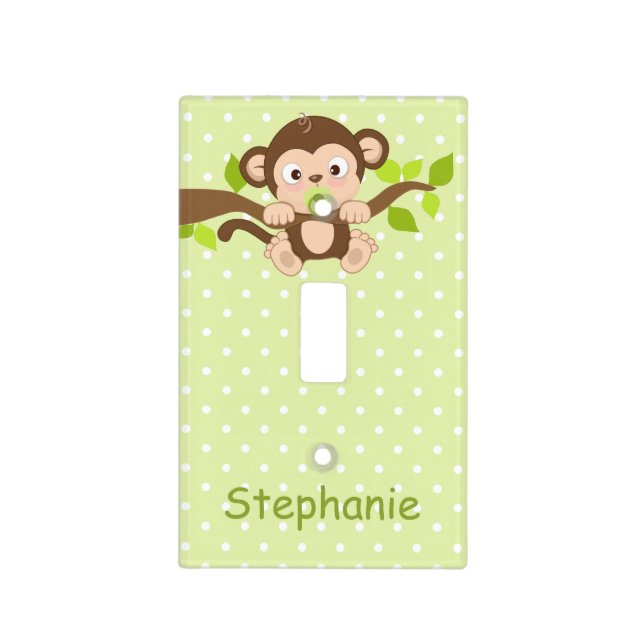 Cute Monkey Green Polka Dots Light Switch Cover (Front)