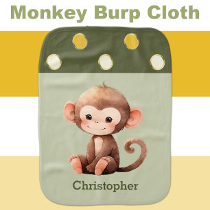 Cute monkey green yellow baby baby burp cloth