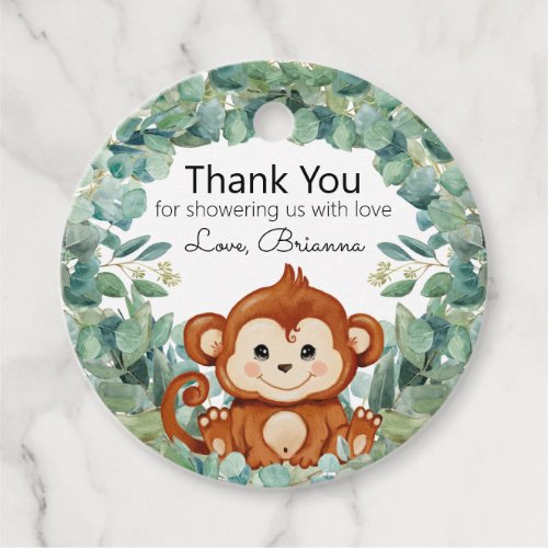 Cute Monkey Greenery Baby Shower Thank You Favor Tags