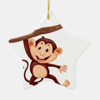 Cute Monkey Hanging On The Branch Ceramic Ornament by GraphicsRF at Zazzle
