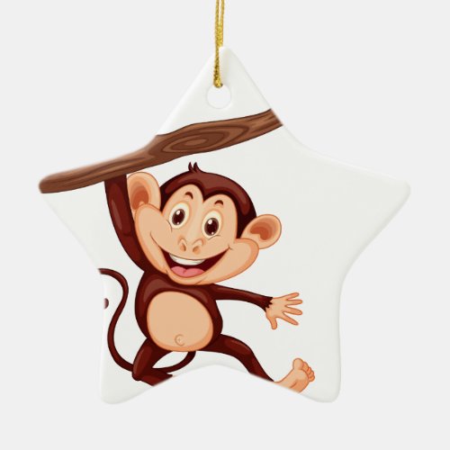 Cute monkey hanging on the branch ceramic ornament