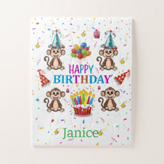 Cute Monkey Happy Birthday Cupcake Puzzles