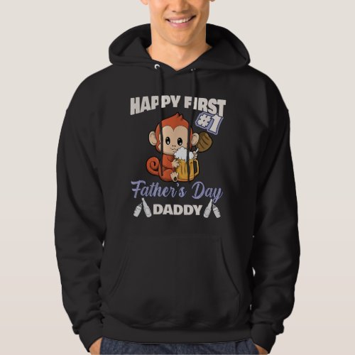 Cute Monkey Happy First Fathers Day Daddy Bbq Hoodie