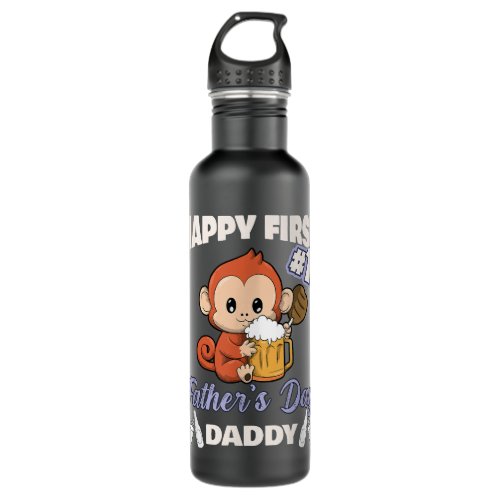 Cute Monkey Happy First Fathers Day Daddy Bbq Stainless Steel Water Bottle