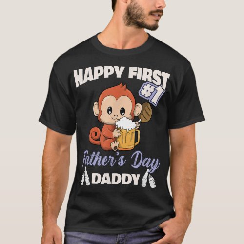 Cute Monkey Happy First Fathers Day Daddy Bbq T_Shirt