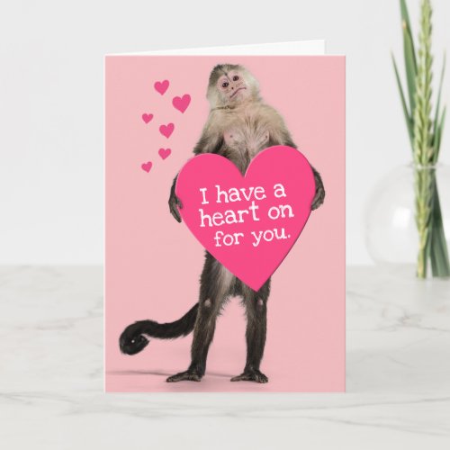 Cute Monkey Has Heart On_ Valentines Day Holiday Card