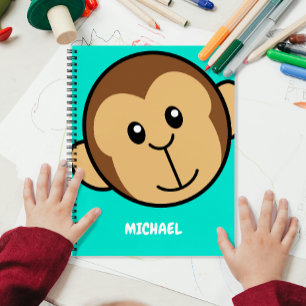 Cute Monkey Head   Simple Cartoon Name Monogram Notebook