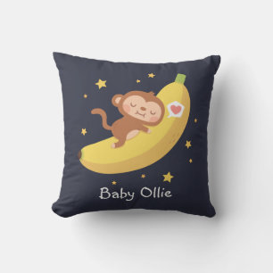 Cute Monkey Hugging Banana Funny Kids Room Decor Throw Pillow