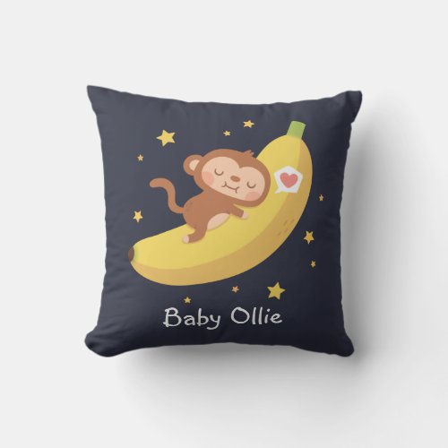 Cute Monkey Hugging Banana Funny Kids Room Decor Throw Pillow