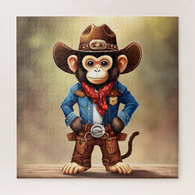 Cute monkey in a cowboy costume jigsaw puzzle (Vertical)